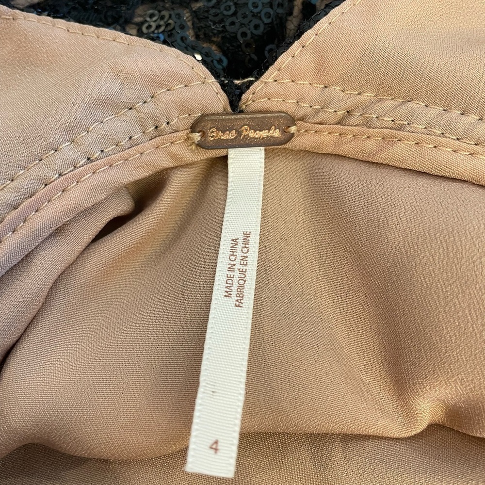 Free People Mini Black Sequence Cocktail deep V front and back dress Size 4 - Picture 11 of 12
